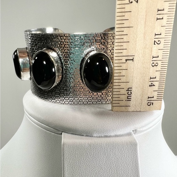 Statement Black Onyx 925 Large Gemstone Bangle Bracelet - Picture 4 of 8